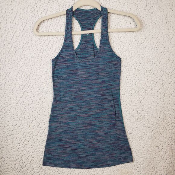 Lululemon Racerback Tank Top Womens Blue Green Striped Yoga Athletic 24x27 - Picture 1 of 7